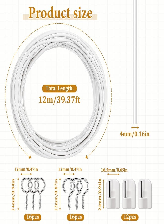 Zelphvt 12 M Curtain Wire with Self-Adhesive Hooks, Plastic Coated Window Curtain Wire Picture Hanging Wire Curtain Track with 16 Pairs Screw Eyes and Hooks - Image 2